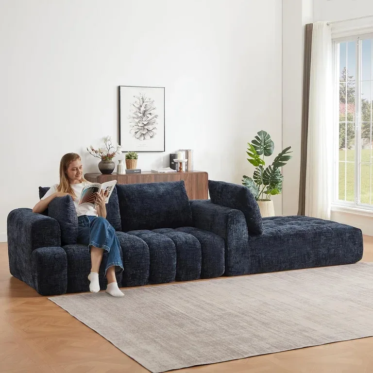 Tufted Blue Modular Sectional Sofa