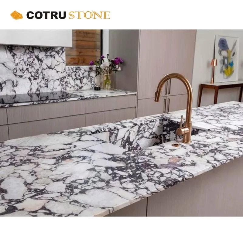 Calacatta Viola Polished Marble Kitchen Island