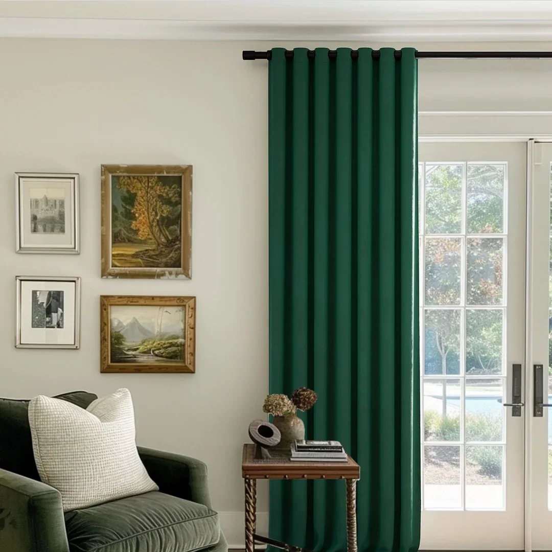 Solid Green Velvet Curtain Panel
