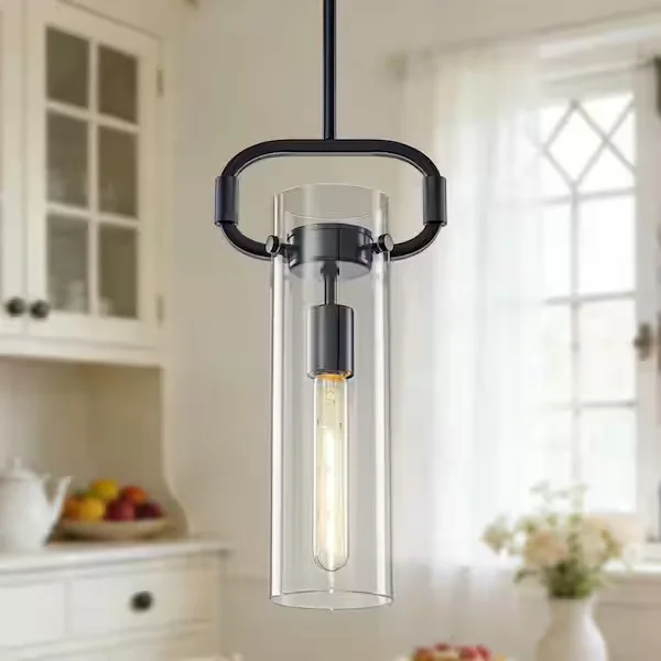 Modern Black Cylindrical Glass Pendant Light
