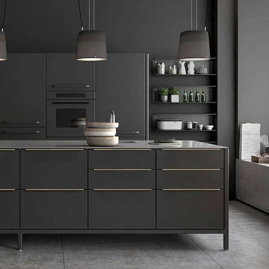 Modern Matte Gold Kitchen Island
