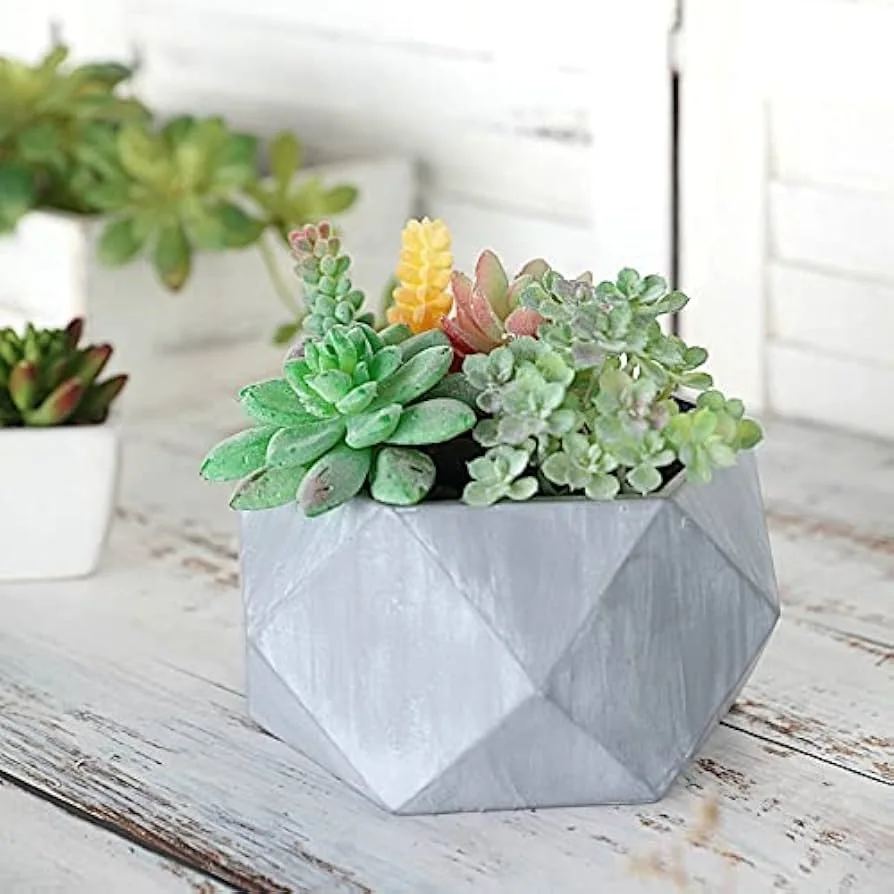 Gray Geometric Concrete Planter