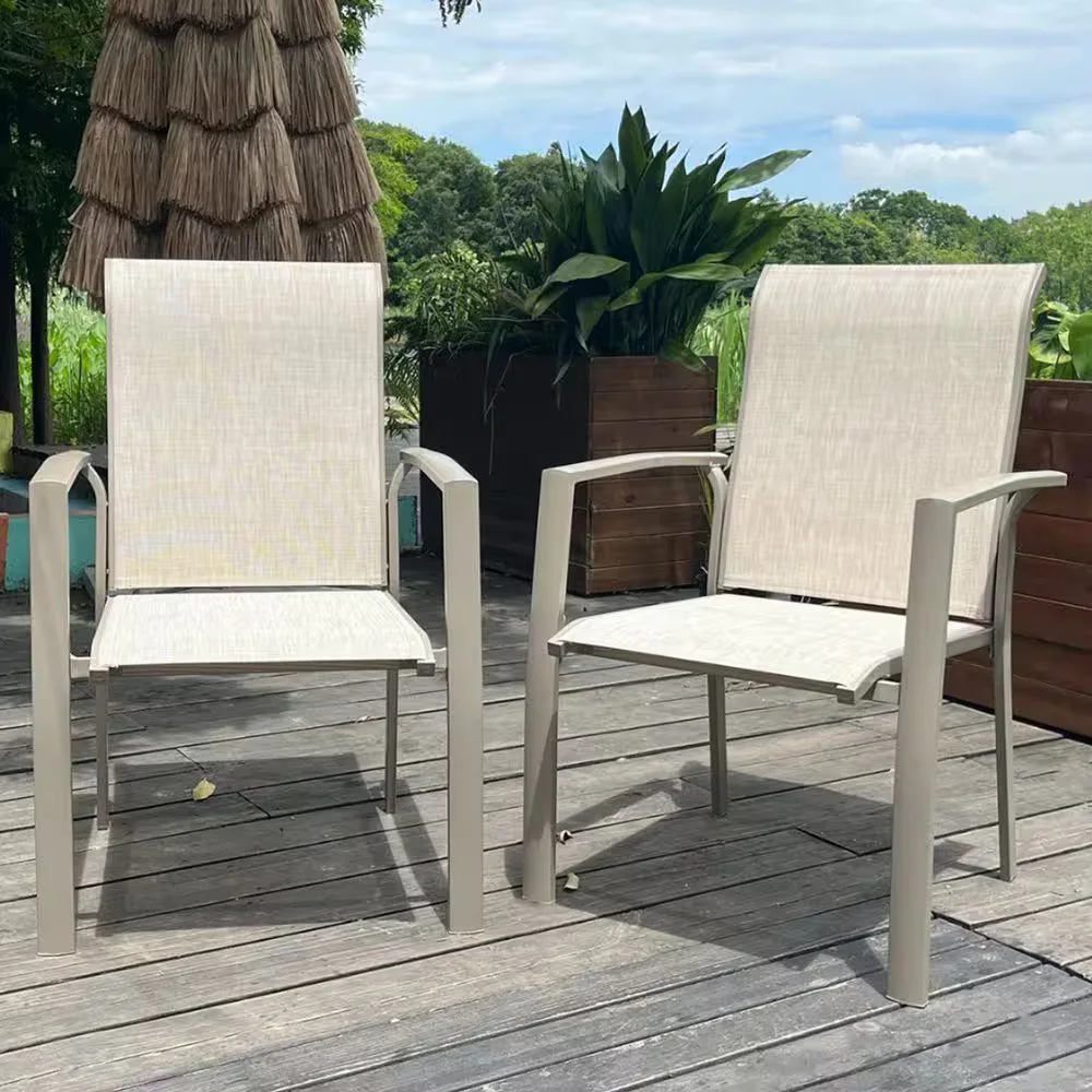 Cream Metal Outdoor Dining Chair