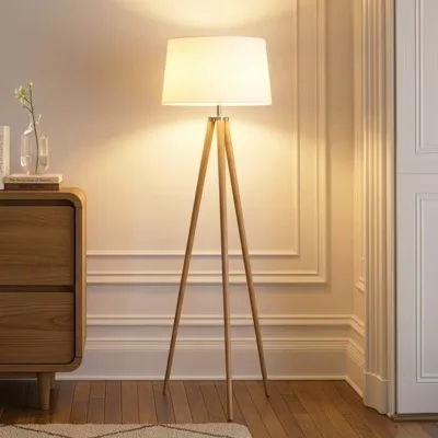 Emma Natural Wood Tripod Floor Lamp