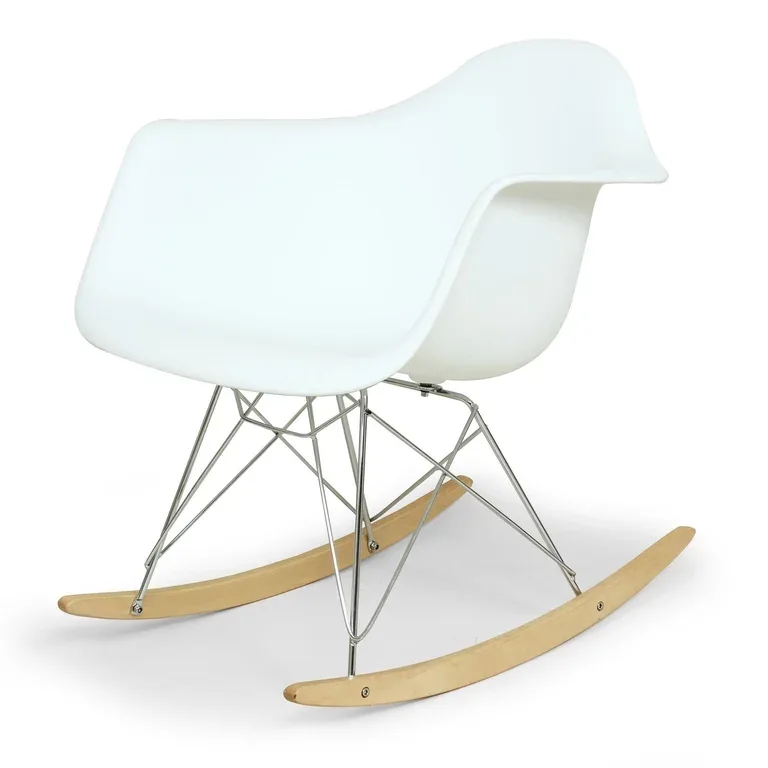 White Mid-Century Modern Rocking Chair