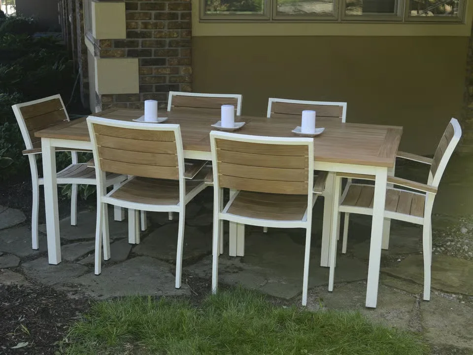 Rectangular Teak and Aluminum Outdoor Dining Table