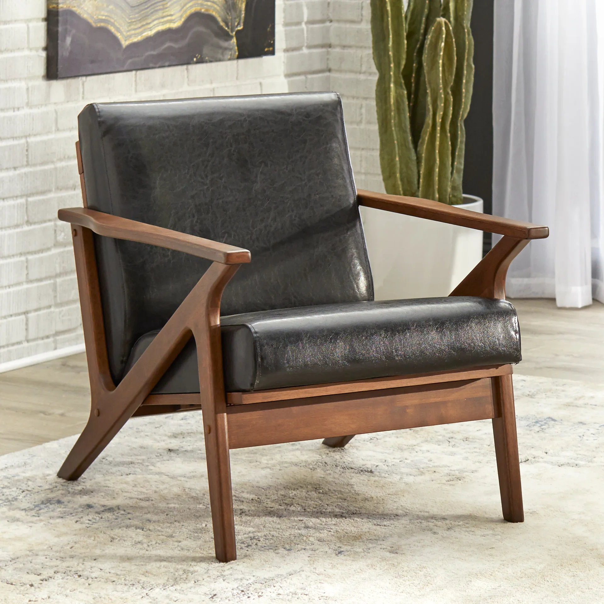 Bianca Mid-Century Modern Wood Accent Chair