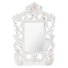 Distressed White Ornate Wall Mirror