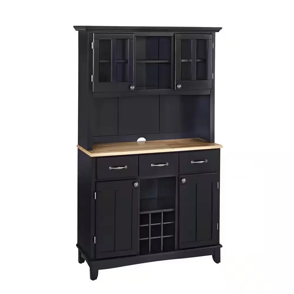 Black Buffet Hutch with Natural Top
