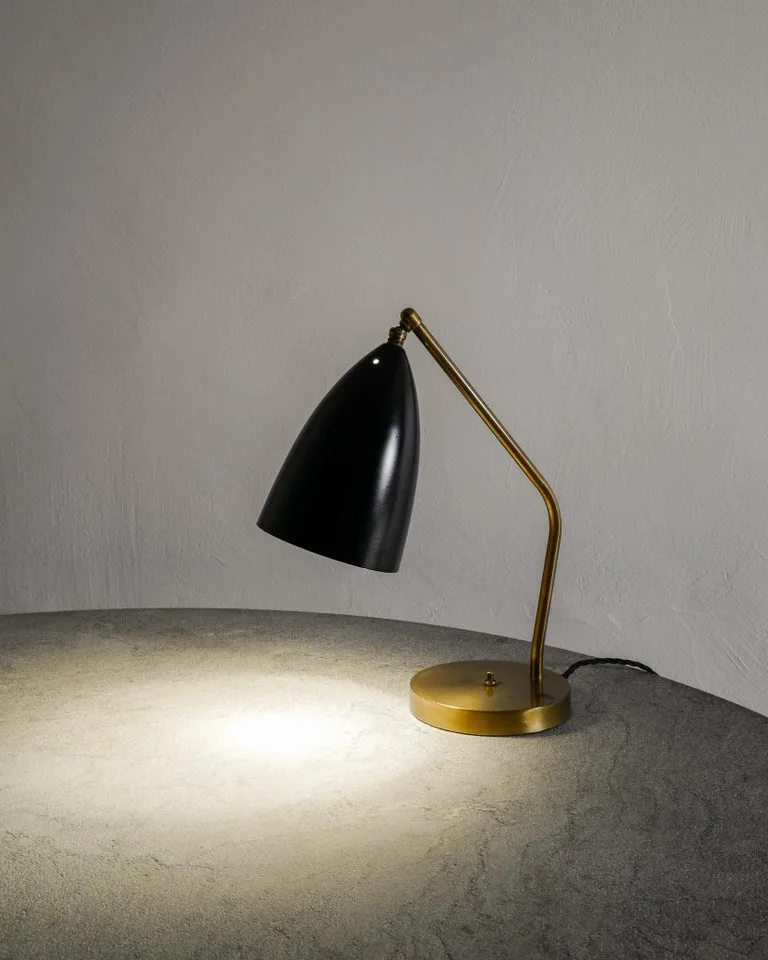Grasshopper Mid-Century Modern Brass and Black Table Lamp