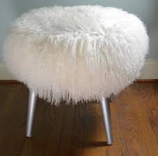 Round White Sheepskin Stool