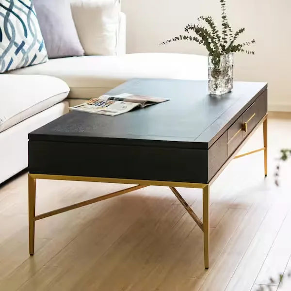 Jennifer Taylor Kingsly 51 in. Contemporary Glam Storage Coffee Table, Espresso Black Birchwood & Veneer HKFZ87681