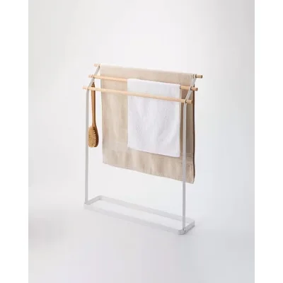 Minimalist Steel and Wood Freestanding Towel Rack