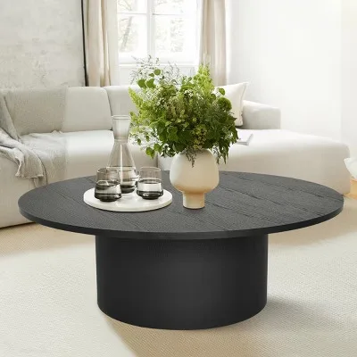 Round Black Wood Coffee Table