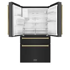 ZLINE Autograph Matte Black Refrigerator with Gold Accents