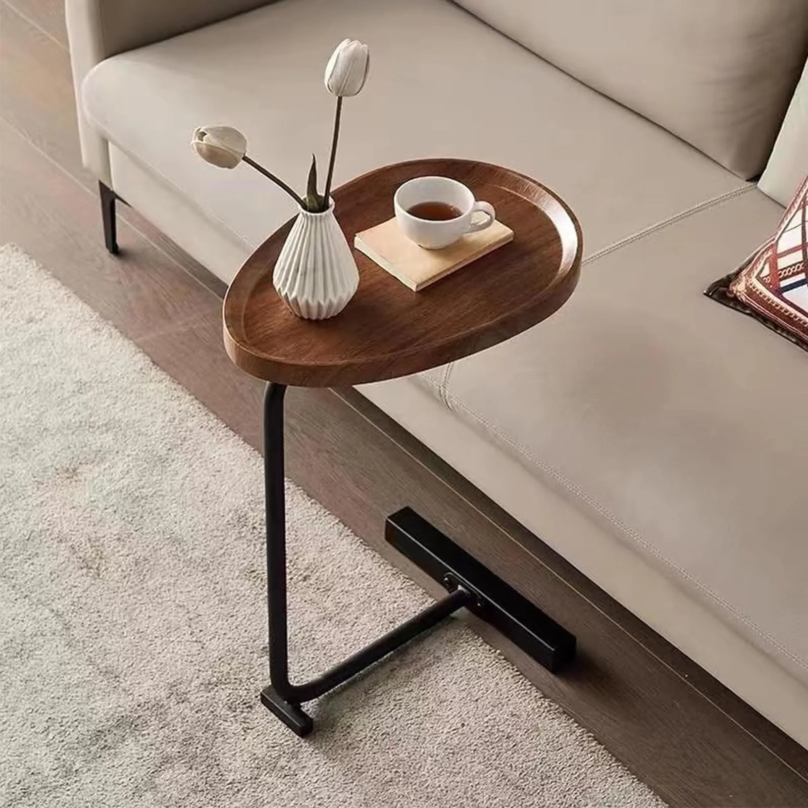 Oval Walnut Wood Side Table