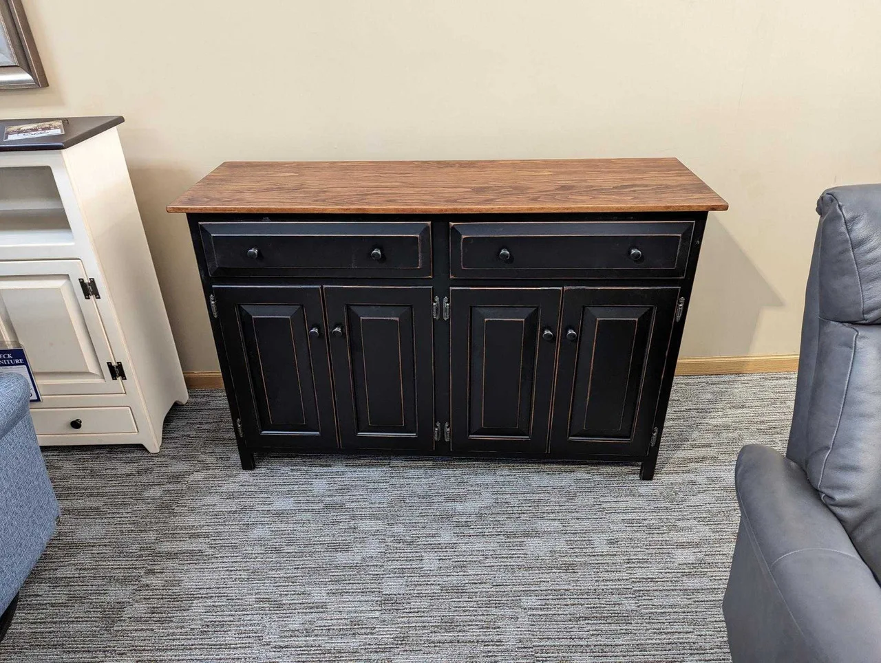 Distressed Black and Brown Wood Sideboard