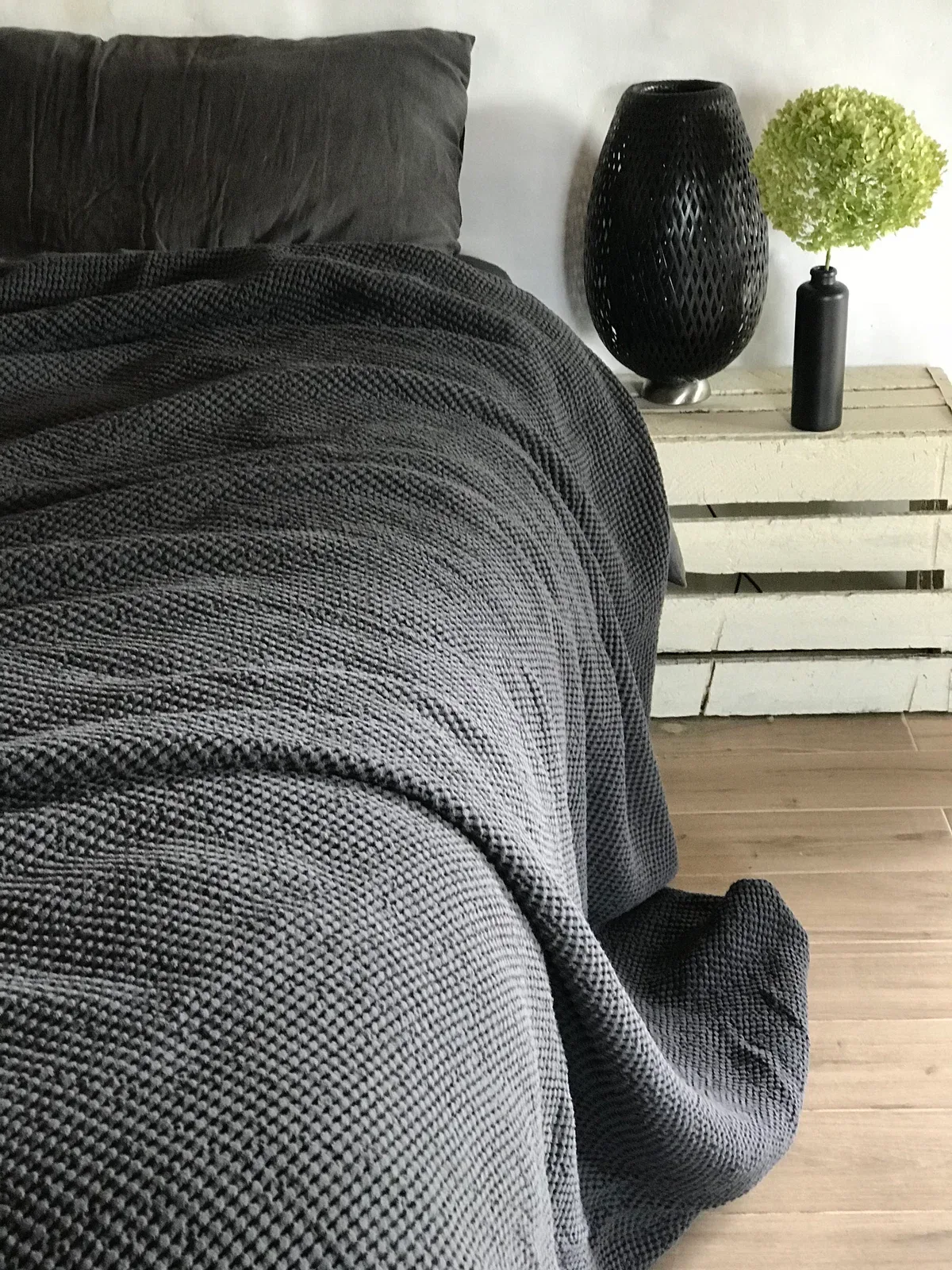 Dark Grey Blanket, Linen and Cotton blend blanket