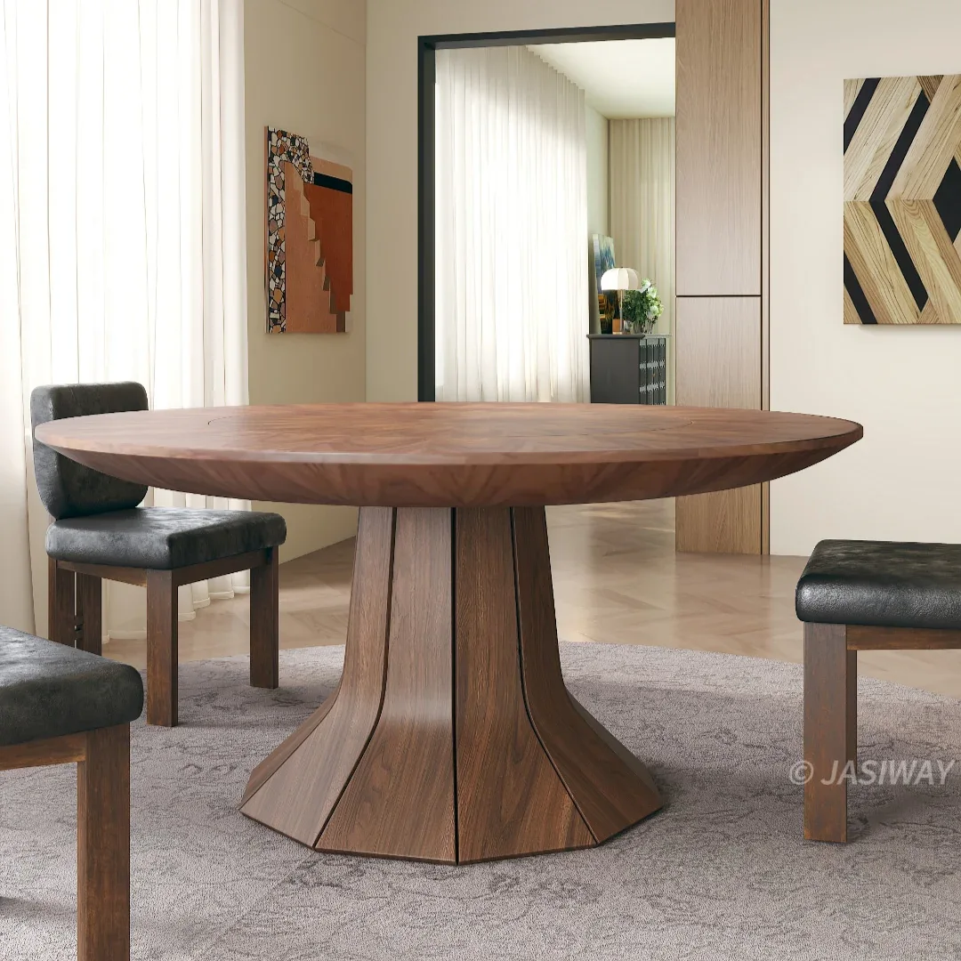 RINGCHEN Modern Round Walnut Pedestal Dining Table