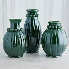 Global Views Pearl Green Ribbed Ceramic Vase
