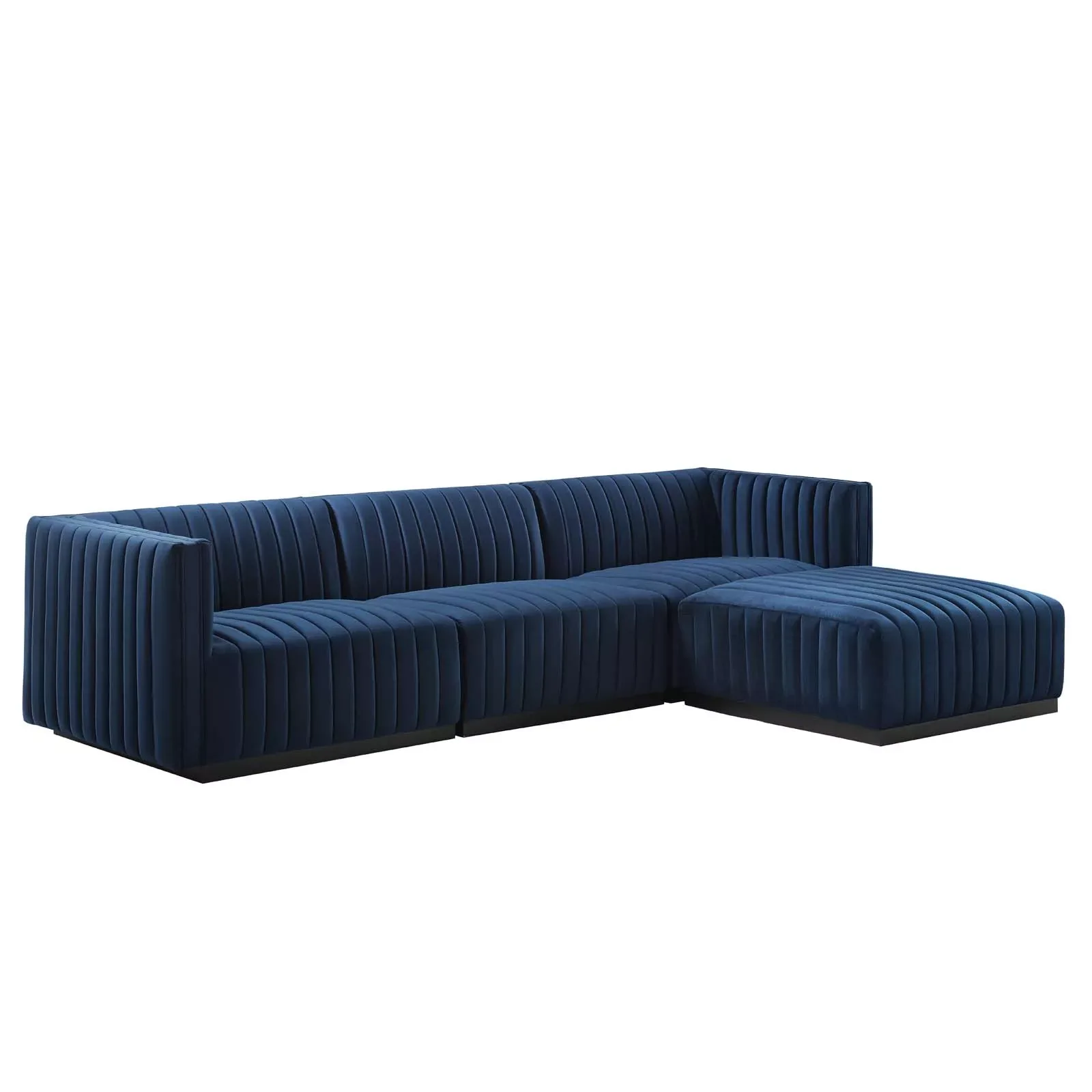 Conjure Blue Velvet Channel Tufted Modular Sofa