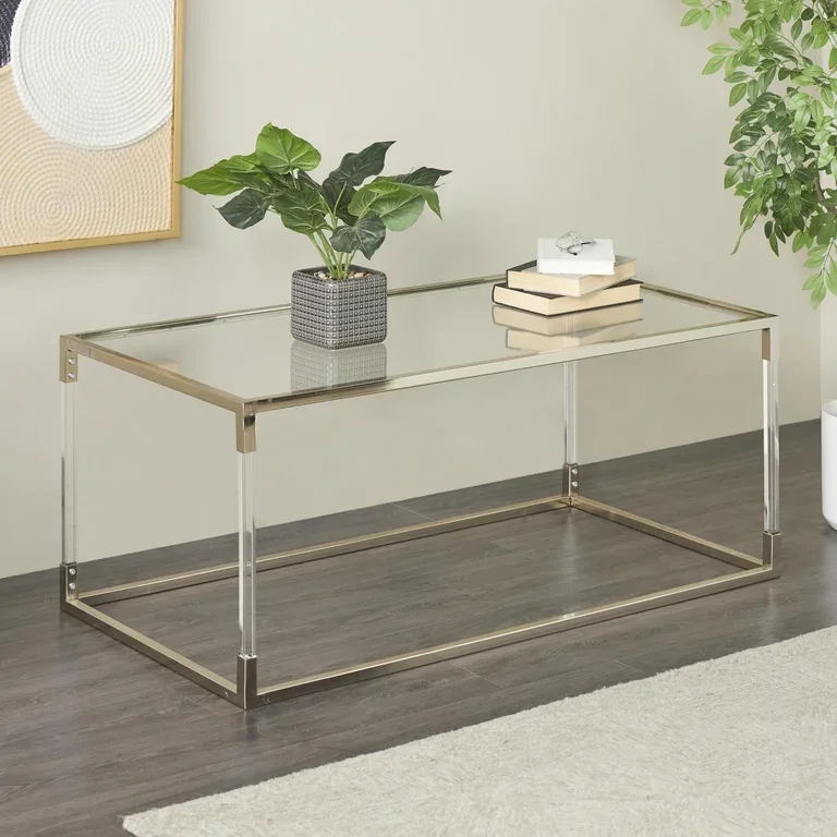 Rectangular Glass Coffee Table with Acrylic Legs