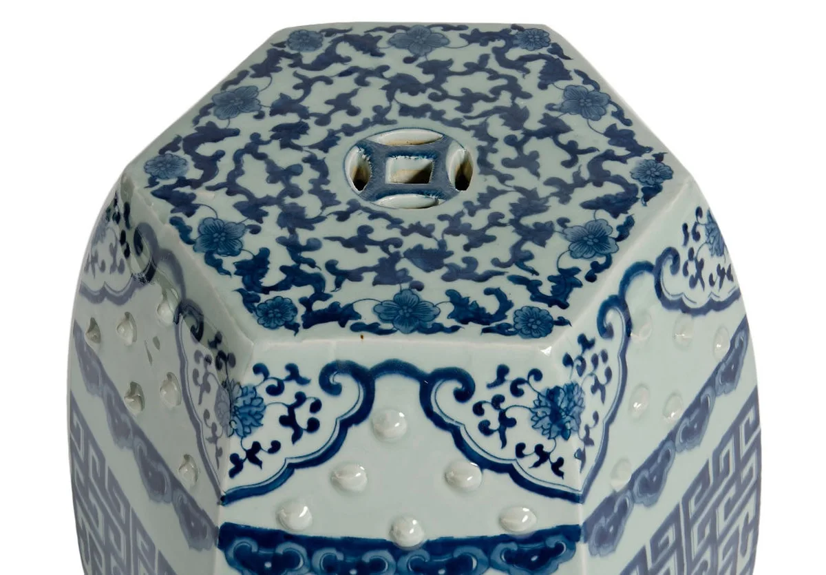 Blue and White Ceramic Garden Stool