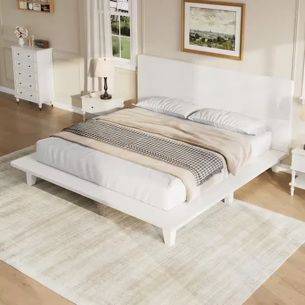White Wood Platform Bed