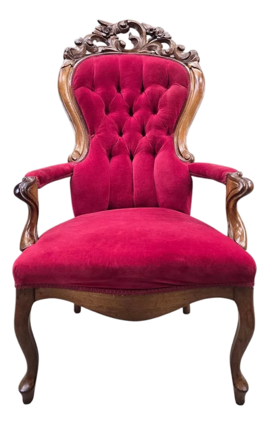 Victorian Tufted Red Velvet Armchair