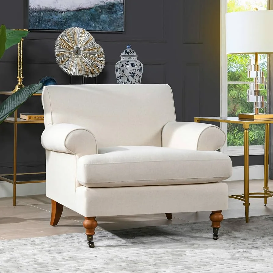 Beige Linen Upholstered Armchair