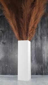 Tall Square Matte White Vase With Pampas Grass