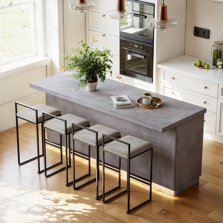 Minimalist Gray Concrete Kitchen Island