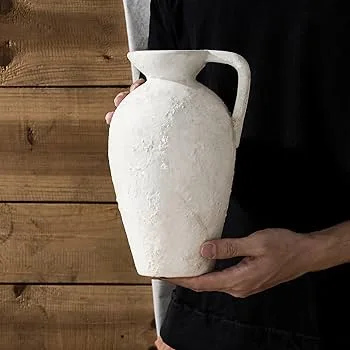 Rustic White Ceramic Pitcher Vase