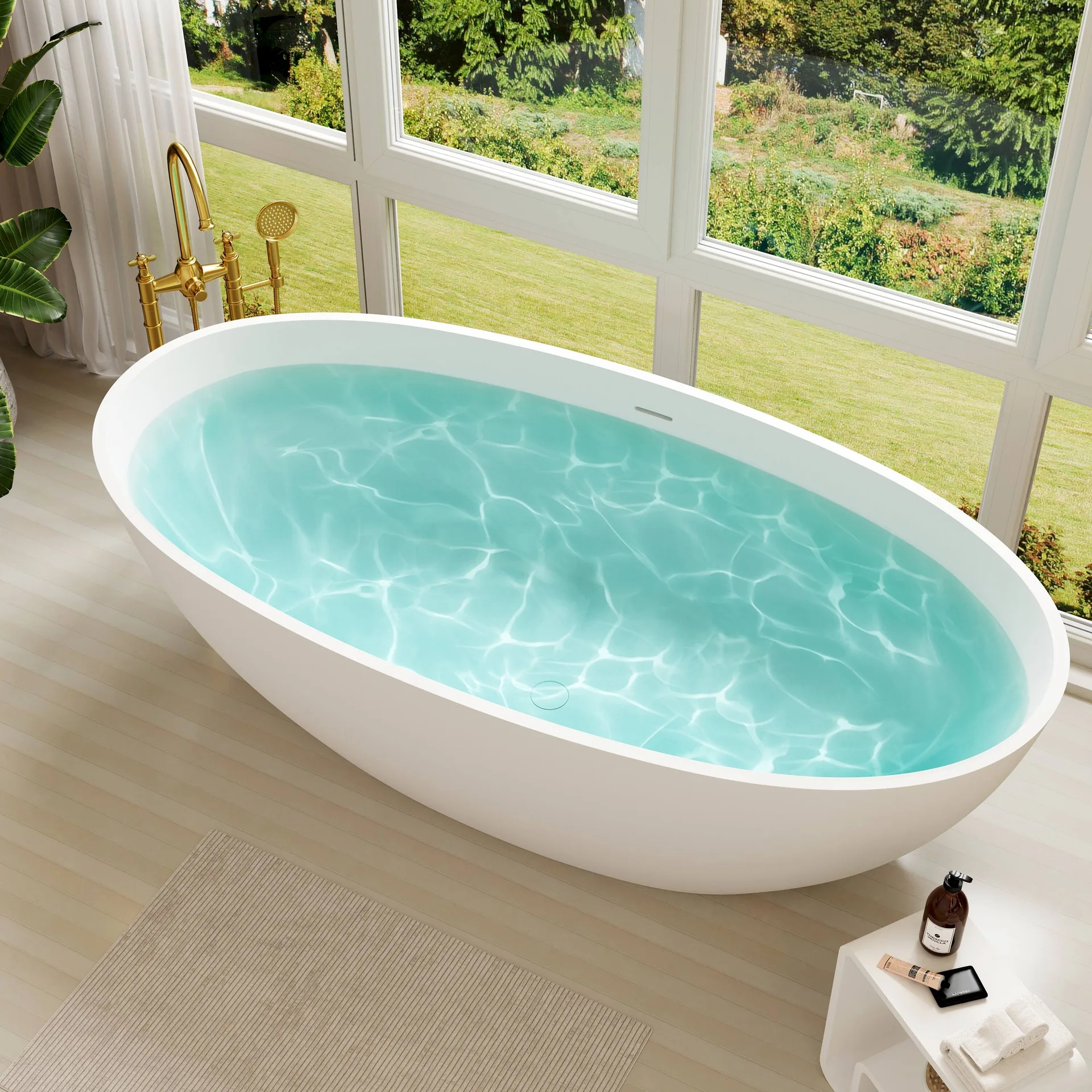 Matte White Oval Freestanding Bathtub