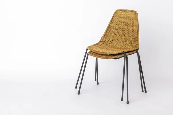 Gianfranco Legler Woven Rattan and Metal Dining Chair