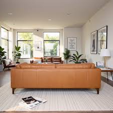 Mid-Century Modern Tan Leather Sofa