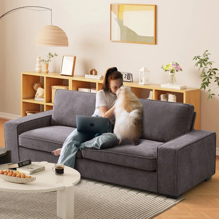 INGALIK Modern Gray Fabric Sofa