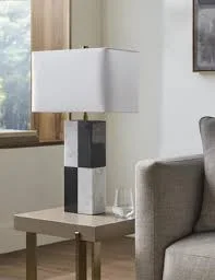 Aleza Black and White Marble Table Lamp