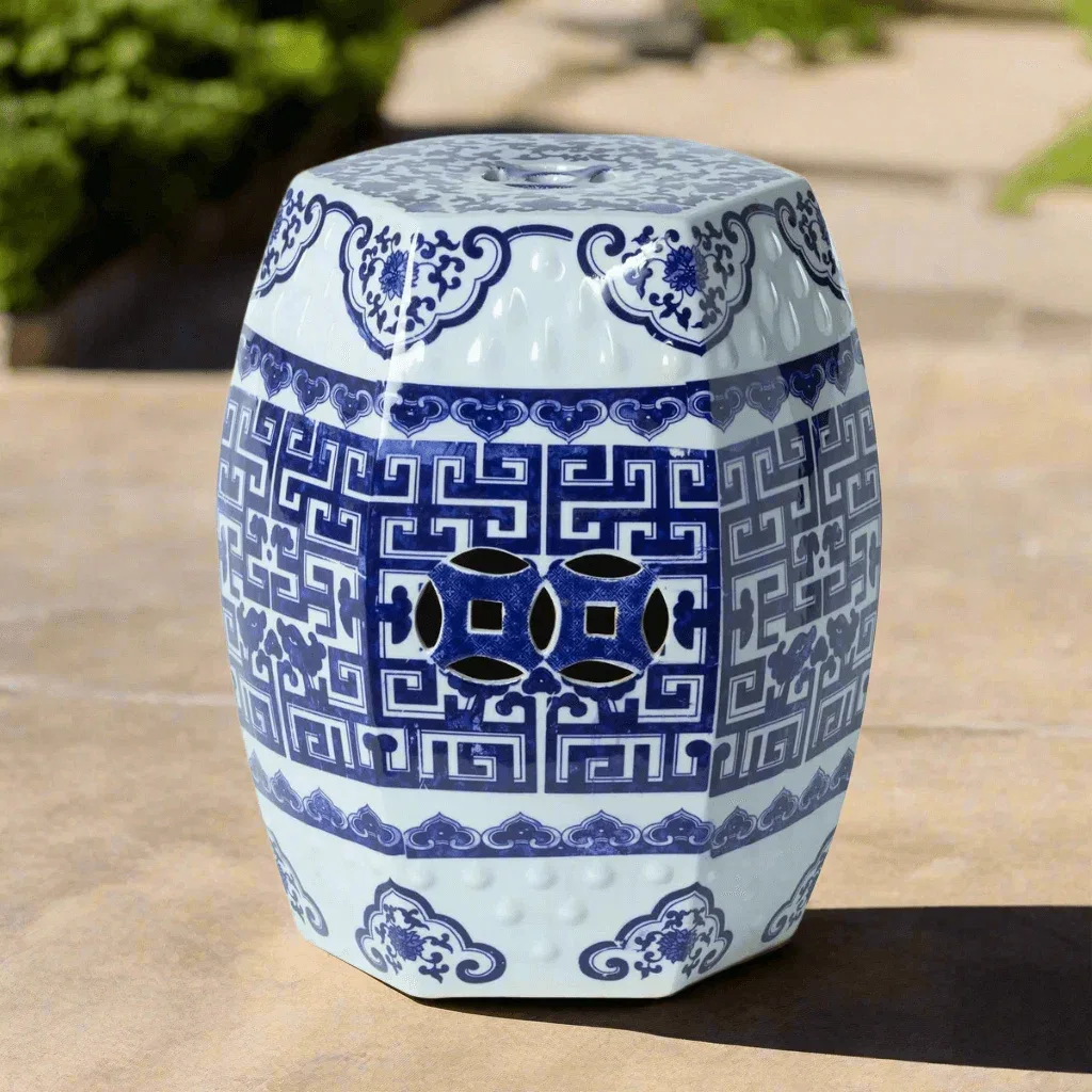 Blue and White Porcelain Garden Stool