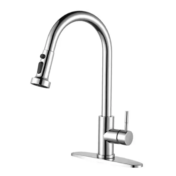 WOWOW Polished Chrome Gooseneck Kitchen Faucet