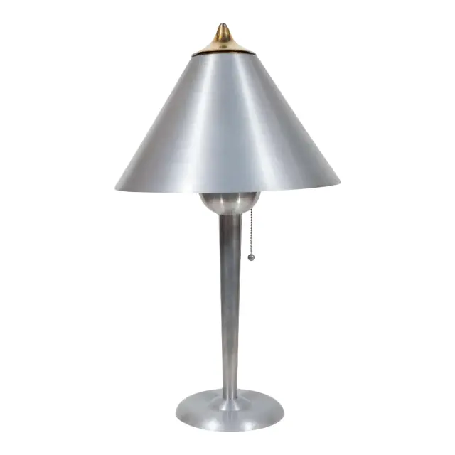 Art Deco Brushed Aluminum and Brass Table Lamp