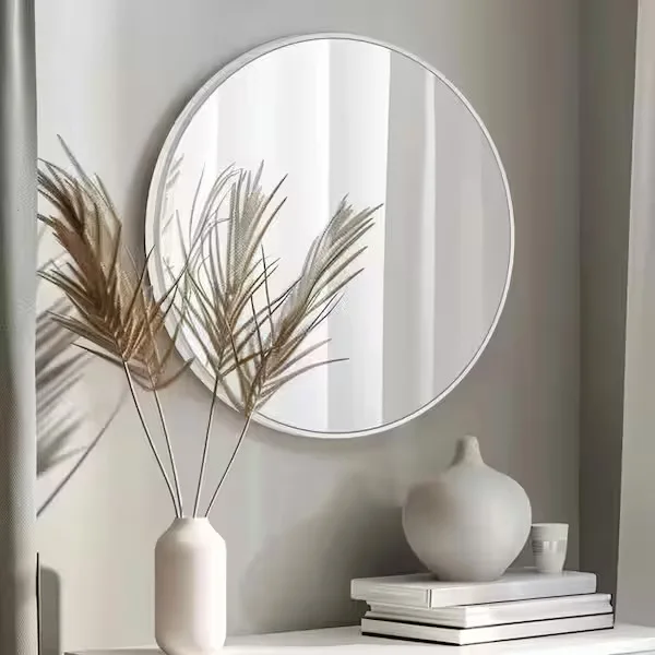 White Aluminum Round Wall Mirror