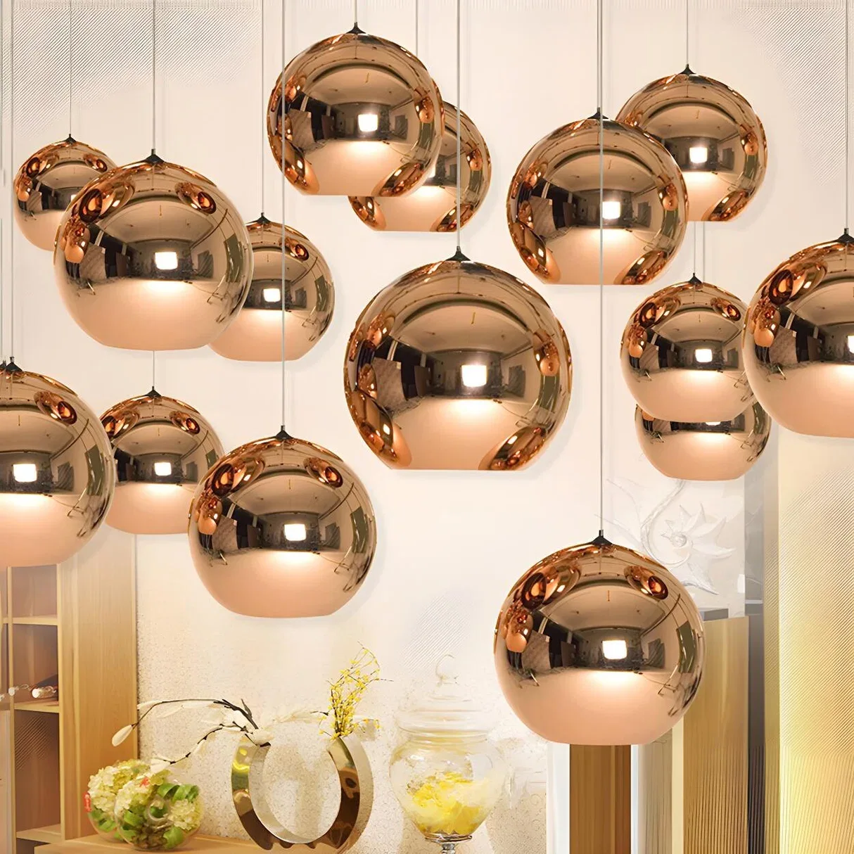 Modern Polished Gold Glass Globe Pendant Light
