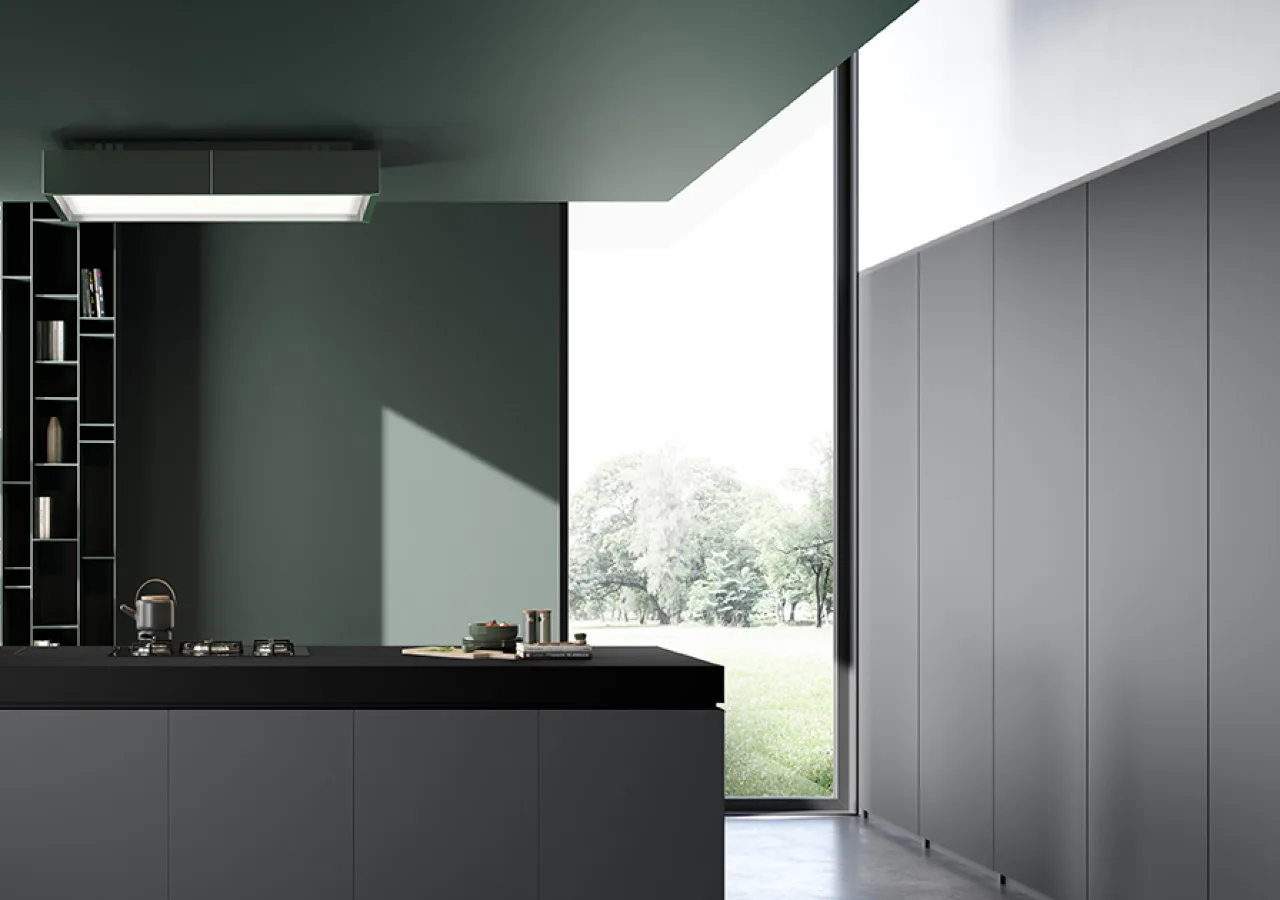 Matte Gray Minimalist Kitchen Island