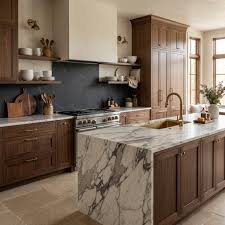 Walnut and Marble Kitchen Island