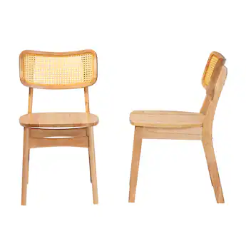 Tadeo Mid-Century Modern Wood and Rattan Dining Chair