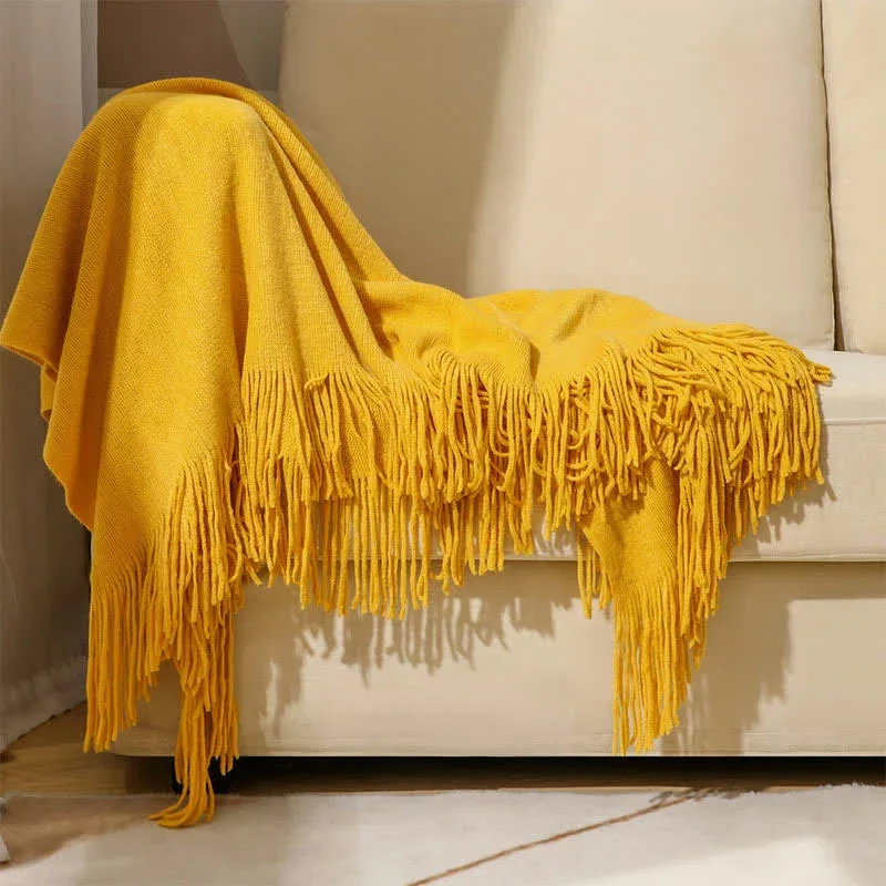 Ownkoti Simple Solid Color Tassel Throw Blanket