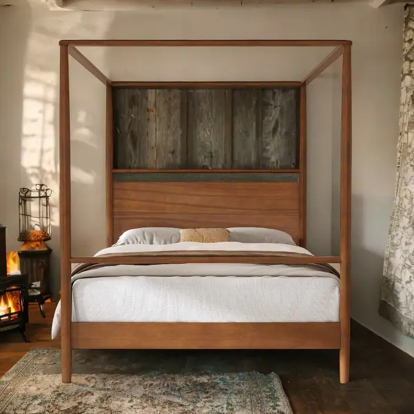 Mid-Century Solid Walnut Canopy Bed