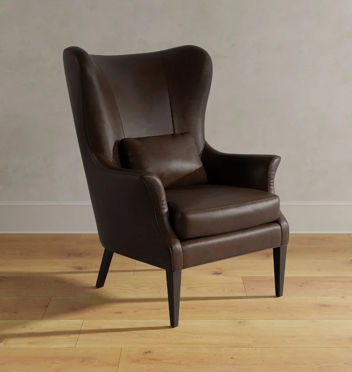 Clinton Brown Leather Wingback Chair