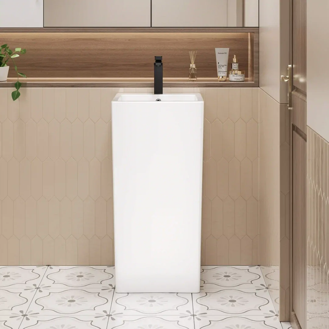 White Square Pedestal Sink